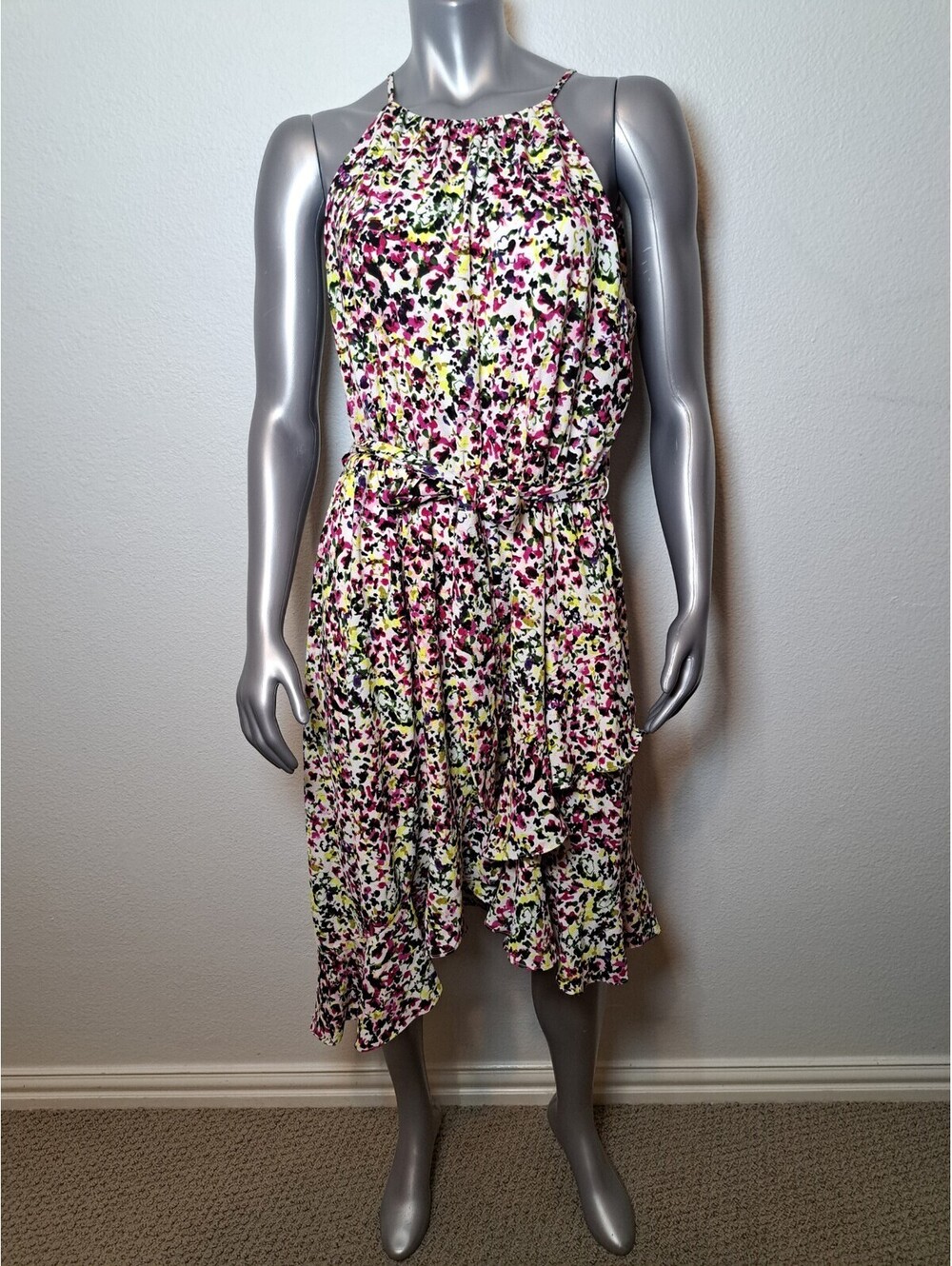 London Times HALTER ASYMMETRIC HEM FLOUNCE DRESS IN WHITE 16